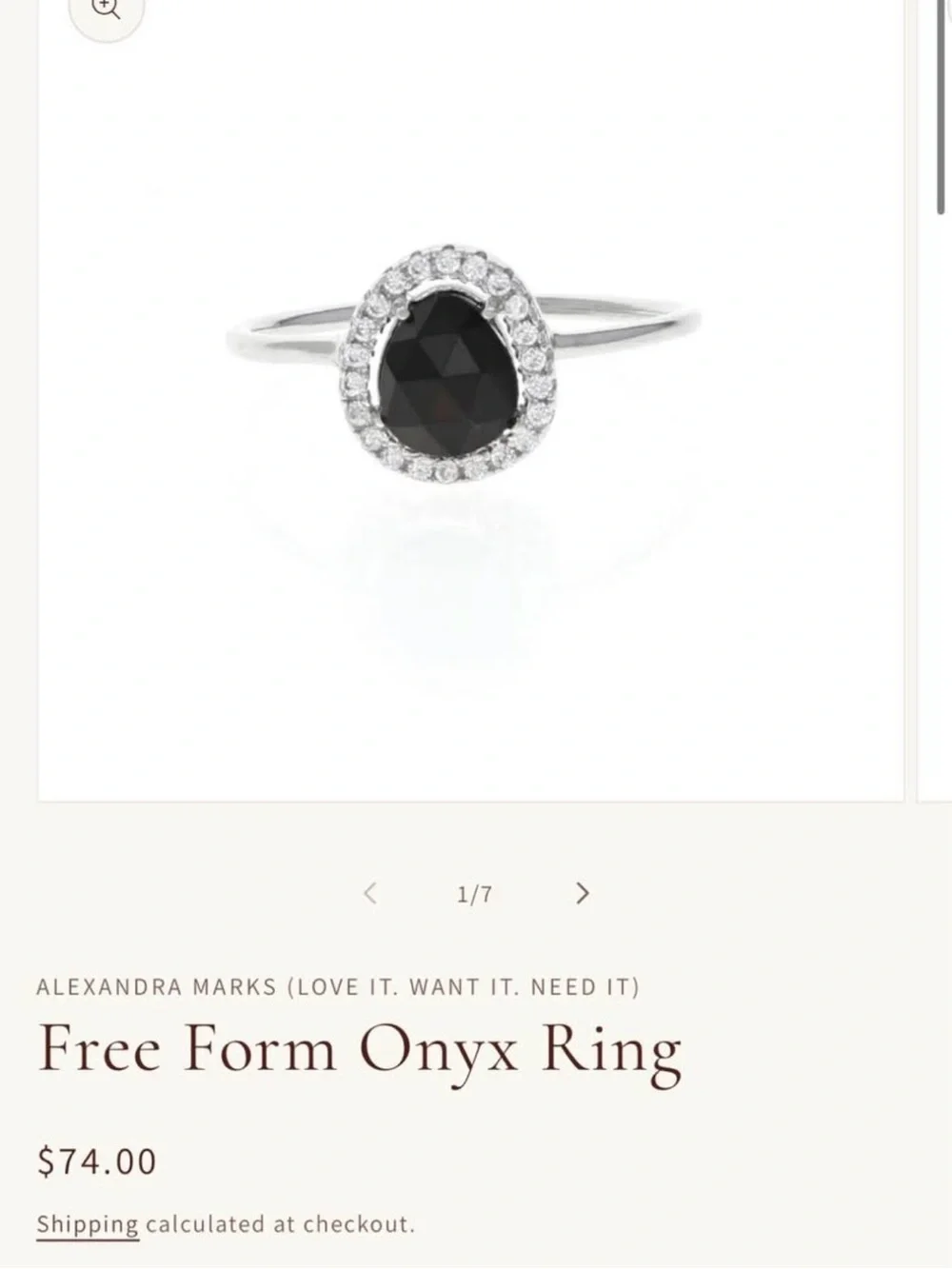 Alexandra Marks Free Form Onyx Ring sz 7